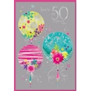 AGE 50 CARDS, 6's Female Floral Balloons