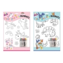 COLOUR YOUR OWN MAGNET, Unicorn/Dinosaurs & 6 Crayons