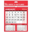 CALENDAR,3 Months to View 2024 Planner,Twin Wire,H/pk