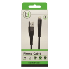 CHARGING & DATA CABLE, 1mtr. 3 amp iPhone Braided Lightning