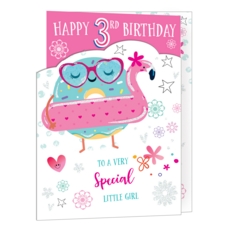 AGE 3 CARDS, 6's Female Owl & Inflatabe Flamingo