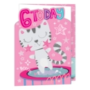 AGE 6 CARDS, 6's Female Cat on Trampoline