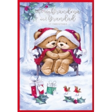 XMAS CARDS,Grandma & Grandad 6's Cuddling Teddies
