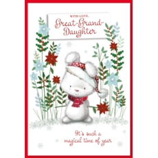 XMAS CARDS,Great Granddaughter 6's Rabbit & Holly
