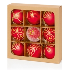 TREE DECORATION,Bauble Red 60mm Multi Finish 9's