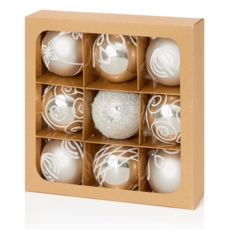 TREE DECORATION,Bauble Silver 60mm Multi Finish 9's