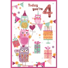 AGE 4 CARDS,Female 6's Owls & Presents