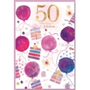 GREETING CARDS,Age 50 Female 6's Balloons & Presents