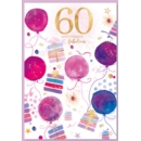 GREETING CARDS,Age 60 Female 6's Balloons & Presents