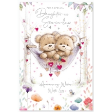 ANNIVERSARY CARDS,Daug. & Son in Law 6's Teddies in Hammock