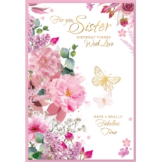 BIRTHDAY CARDS,Sister 6's Floral Butterflies