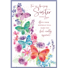 BIRTHDAY CARDS,Sister 6's Butterflies & Flowers