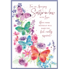 BIRTHDAY CARDS,Sister in Law 6's Butterflies & Flowers