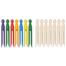 DOLLY PEGS,Wooden 7's Natural & Asst. Cols. (Clothes Pegs)