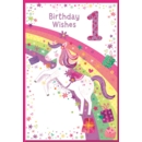 GREETING CARDS,Age 1 Female 6's Unicorn & Rainbow