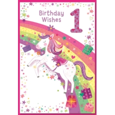 AGE 1 CARDS, 6's Female Unicorn & Rainbow