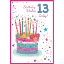 GREETING CARDS,Age 13 Female 6's Cake, Candles & Stars