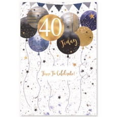 AGE 40 CARDS,Male 6's Balloons & Stars