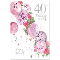 AGE 40 CARDS,Female 6's Floral Balloons
