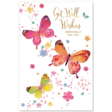 GREETING CARDS,Get Well 6's Foil Floral Butterflies