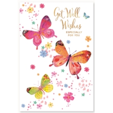 GET WELL CARDS, 6's Foil Floral Butterflies