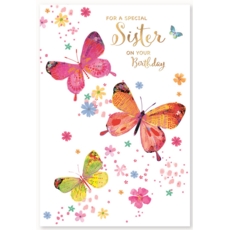 BIRTHDAY CARDS,Sister 6's Foil Floral Butterflies