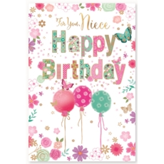 BIRTHDAY CARDS,Niece 6's Foil Floral Balloons