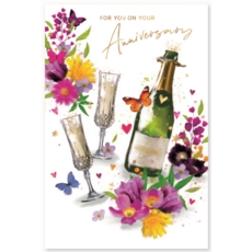 ANNIVERSARY CARDS, Your Floral Bubbly & Flutes