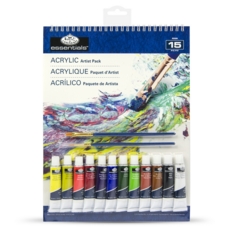 ARTIST PACK,12 Acrylic Paints, 2 Brushes & 8 Sheet Pad