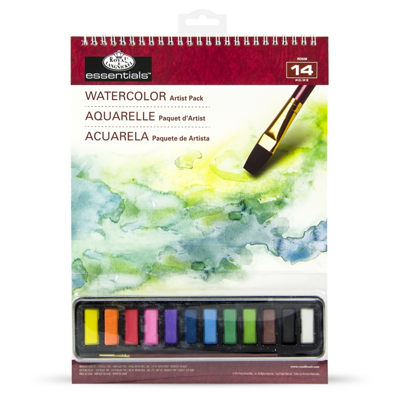 ARTIST PACK,12 Watercolour Cakes, Brush & 10 Sheet Pad