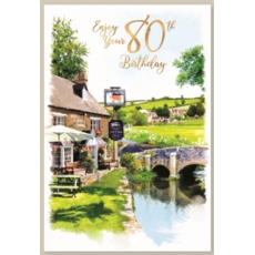 GREETING CARDS,Age 80 Male 6's Village Pub Scene