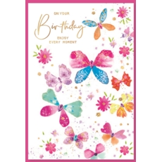 BIRTHDAY CARDS,6's Floral Butterflies