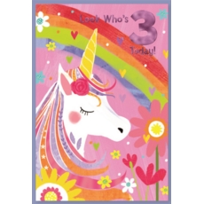 AGE 3 CARDS,Female 6's Unicorn & Rainbow
