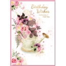 GREETING CARDS,Birthday 6's Floral Vase & Bear