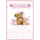 GREETING CARDS,Baby Girl 6's Pink Teddy & Spinning Top