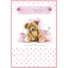 GREETING CARDS,Baby Girl 6's Pink Teddy & Spinning Top