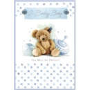 GREETING CARDS,Baby Boy 6's Blue Teddy & Spinning Top