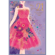 AGE 21 CARDS, 6's Female Pink Floral Dress