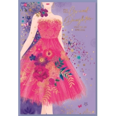 BIRTHDAY CARDS,Granddaughter Pink Floral Dress