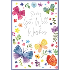 GET WELL CARDS,6's Floral Butterflies