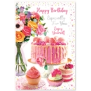 GREETING CARDS,Birthday 6's Cake & Flowers