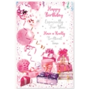 GREETING CARDS,Birthday 6's Pink Presents & Balloons