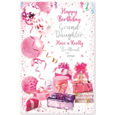 BIRTHDAY CARDS,Granddaughter Pink Presents & Balloons