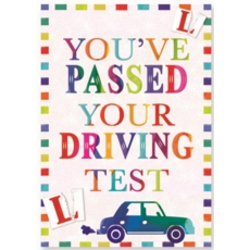 DRIVING TEST PASS CARDS, 6's Blue Car & Text