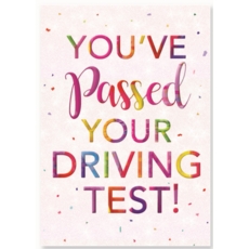 DRIVING TEST PASS CARDS, 6's Confetti & Text