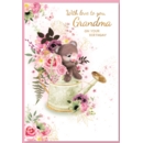 BIRTHDAY CARDS,Grandma 6's Floral Vase & Bear