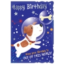 GREETING CARDS,Birthday 6's Astronaut Dog & Bone