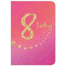 AGE 8 CARDS,6's Female Glitter Text & Stars