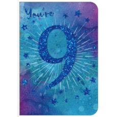 AGE 9 CARDS,6's Male Glitter Text & Stars
