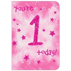 AGE 1 CARDS, 6's Female Glitter Text & Stars